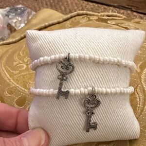 Silver Key Charm & Pearl Bead Bracelets